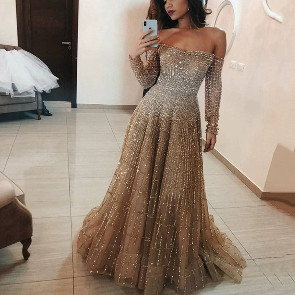 ZARA Spring New Sparkly Strapless Long Sleeve Evening Gown Dress